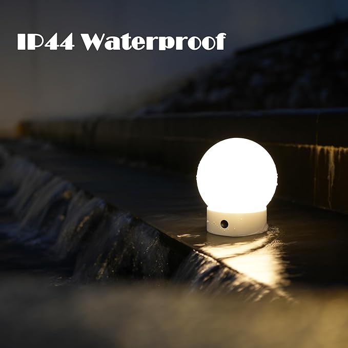 Small Cute Cordless Table Lamp Rechargeable, Battery Operated Shower Lamp Waterproof, Touch Dimmable Globe Ambient Light for Outdoor/Bedside/Patio/Dining (White)