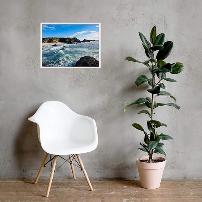 Bodega Bay Coastal Wall Art – Framed Ocean Photography Print – California Nature Landscape Poster – Seascape Decor for Living Room or Bedroom - (18x24 inches)- Wooden Framed (White)