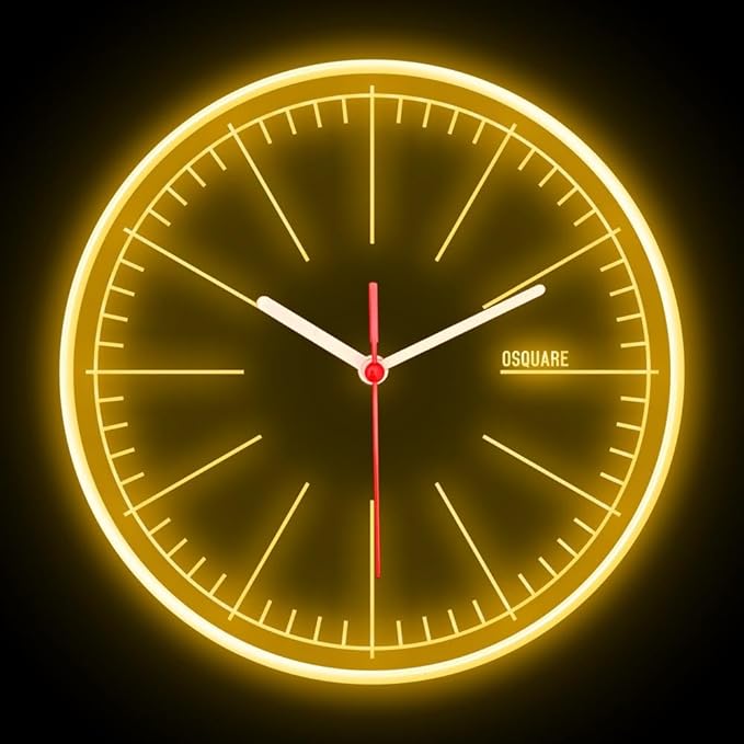 25ck1491 OSQUARE Home Decor Shop Living Room Man Cave Garage Illuminated Designer Wall Clock Flexible Flex Neon Clock 7 Colors 10" (Yellow)