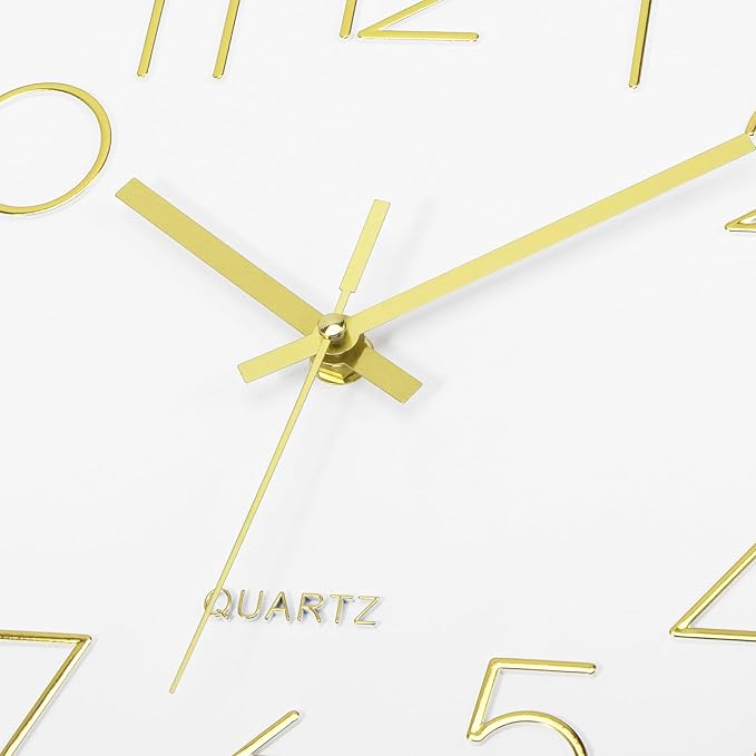 Foxtop 14 Inch Large Silent Non-Ticking Gold Wall Clock Battery Operated Round Quartz Modern Wall Clock Decorative for Living Room Bedroom Kitchen Home Office