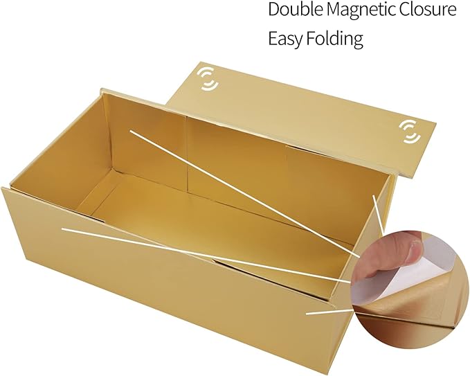 Gold Gift Box 10" x 6" x 3" with Magnetic Closure Lid Gifts Boxe for Presents,Bridesmaid Gifts Boxes,Cute Box,Birthday Gift Boxe,Luxury for Gifts Packaging, Magnetic Gift Boxes for Wrapping Gifts (Gold)