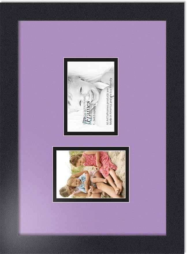 ArtToFrames Collage Photo Frame Double Mat with 2 - 3.5x5 Openings and Satin Black Frame