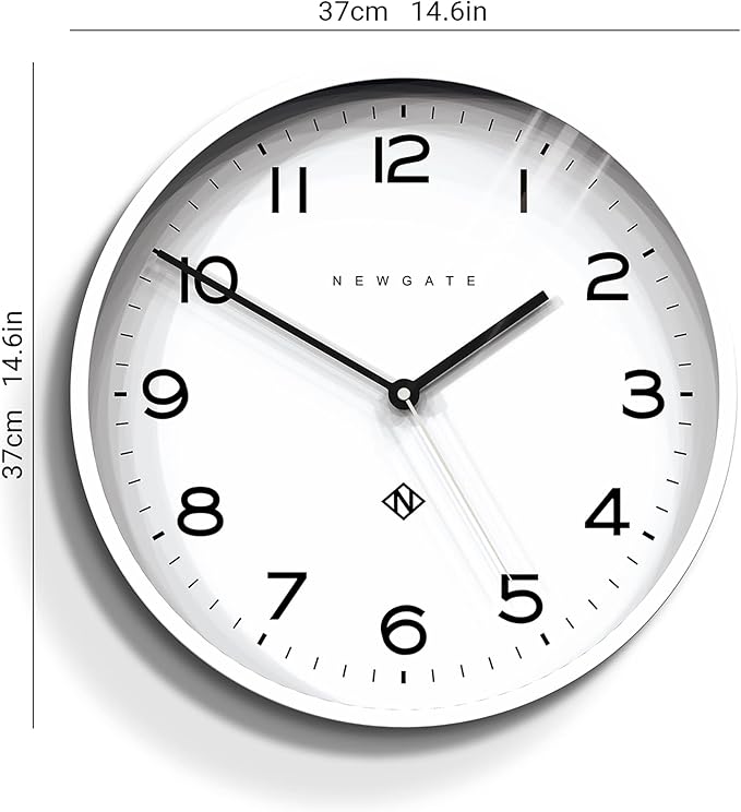 NEWGATE® Number Three Echo Wall Clock | Modern Round Clock | 14.5 inch | White | Easy to Read Numbers | Ideal for Kitchen, Living Room or Office