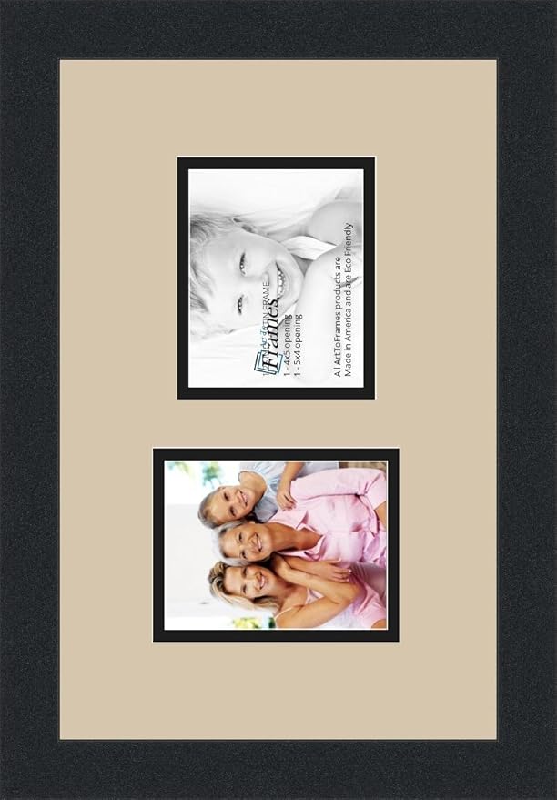 ArtToFrames Collage Photo Frame Double Mat with 2-4x5 Openings and Satin Black Frame