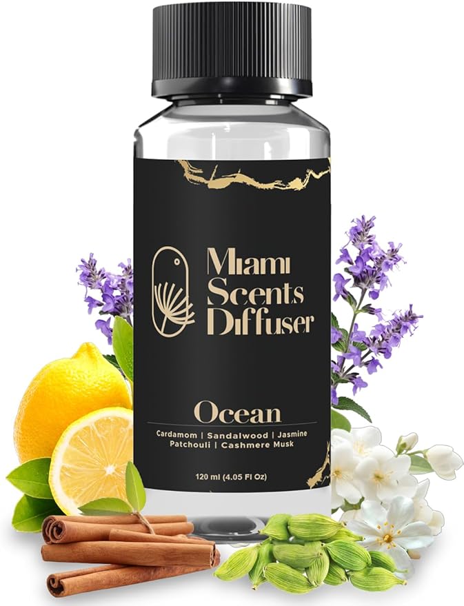Ocean My Way Scent Inspired by The One Hotel 4 FlOz - 120 ml Essential Oils Aroma for Home Office Diffuser Luxury Fragance Refill Aromatherapy Fresh Blend of Sandalwood Cardamom Patchouli and Jasmine