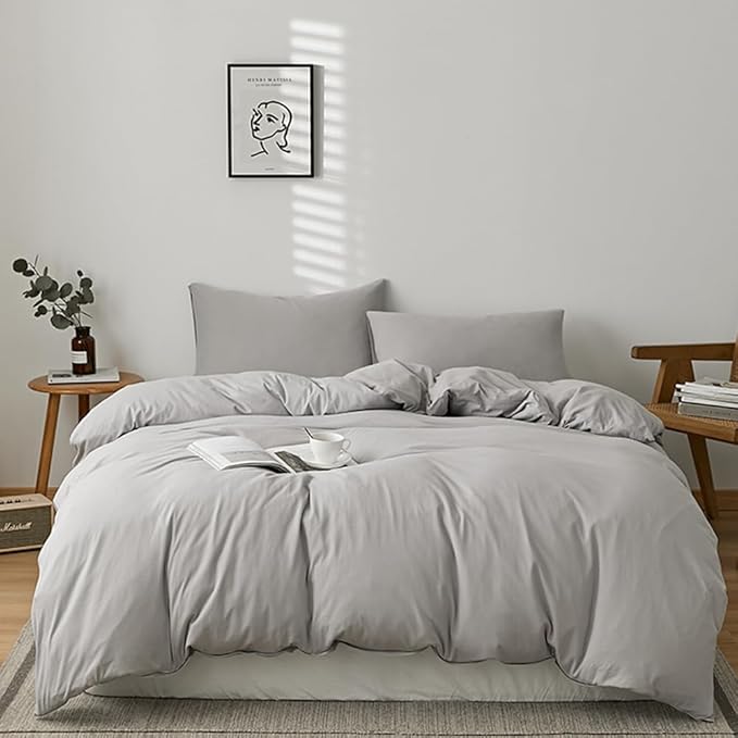 CLOTHKNOW Grey Full Size Comforter Sets Gray Silver Bedding Comforter Sets Light Grey Bedding Sets Soft Comforter with 2 x Pillow Cases