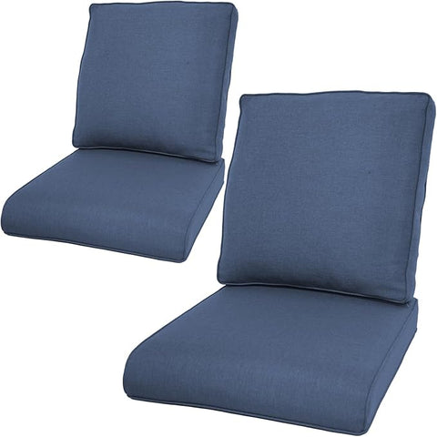 Patio Cushions for Outdoor Furniture - 22×24 Inches High Back and Deep Seating Outdoor Cushion for Patio Chairs Sofa Couch Loveseat Water Resistant(Blue/2 Set/No Button)