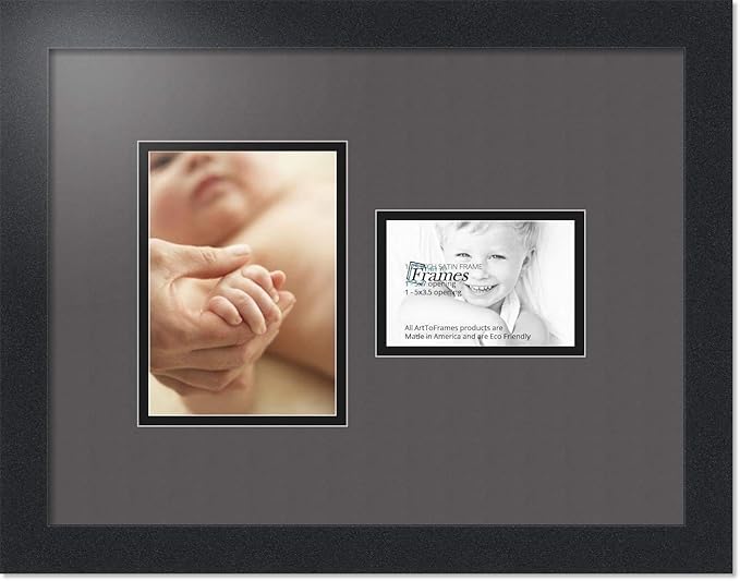 ArtToFrames Double-Multimat-109-41/89-FRBW26079 Collage Photo Frame Double Mat with 1 - 3.5x5, 5x7 Openings and Satin Black Frame
