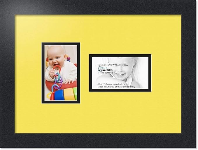 ArtToFrames Collage Photo Frame Double Mat with 2 - 3x5 Openings and Satin Black Frame