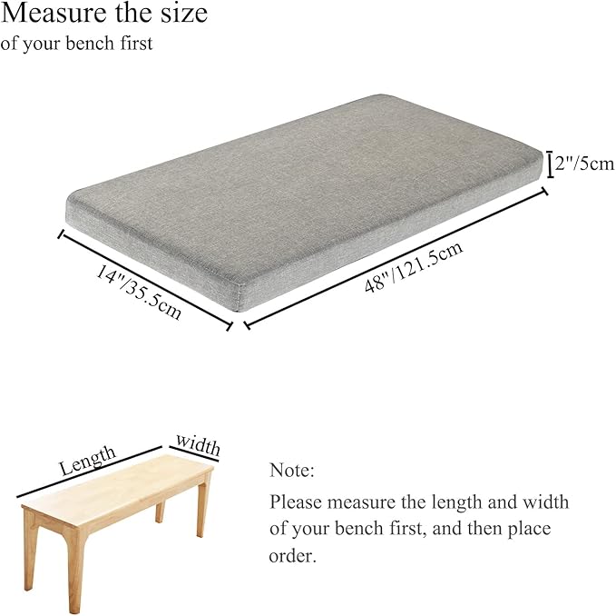 Bay Window Seat Cushions Indoor Furniture 48x14 Inch No Slip Washable Kitchen Dining Bench Cushion with Zipper, Navy Blue