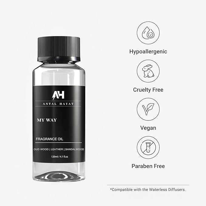 Hotel Scents My Way 120mL Essential Oil Scent Diffusers - Antal Hayat - Home Luxury Scents - Lemon, Comforting Sandalwood, Warm Cedarwood & Pretty Iris - Diffuser Oil Blends for Aromatherapy