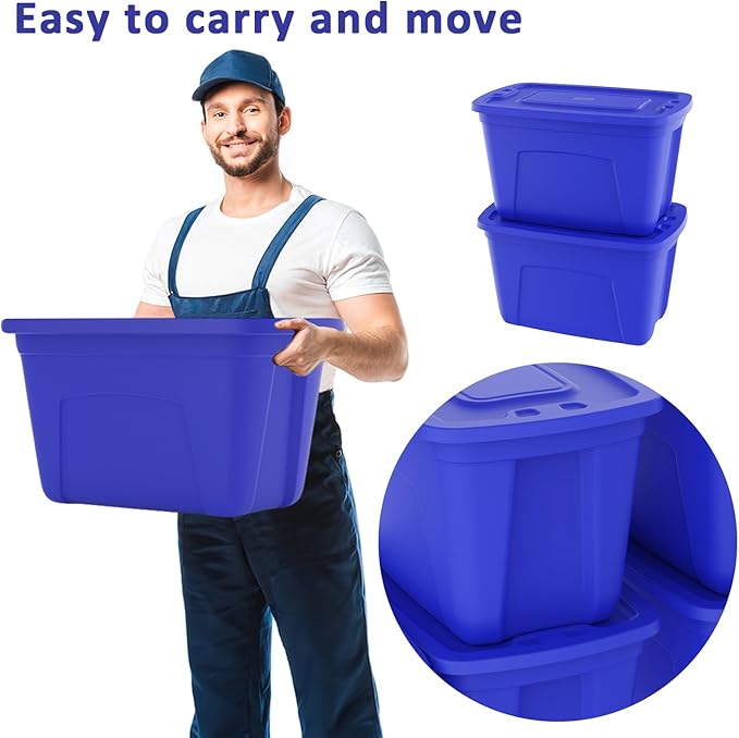 Storage Totes with Lids - Made in USA 18-Gallon (72-Quart) 4-Pack storage bins with lids plastic storage containers large storage boxes for Organizer Blue/Blue