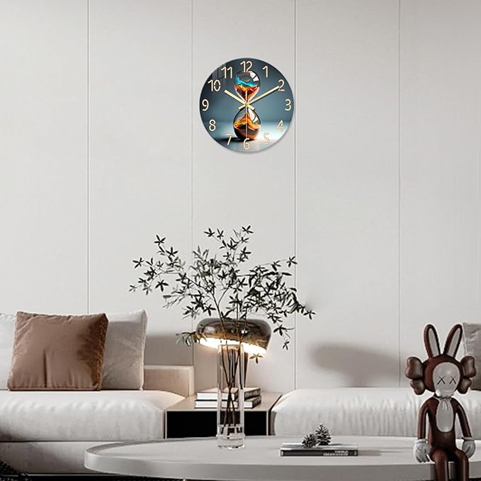 XNM 14 Inch Kitchen Wall Clocks Battery Operated Silent Wall Clock Non Ticking Sand Glass Modern Sand Clock