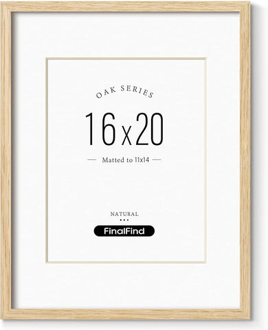 Minimalist 16x20 Frames with Mat for 11x14, Natural Solid Oak Wood 16x20 Frame, Lightweight for Wall Mounting(Single, Oak)