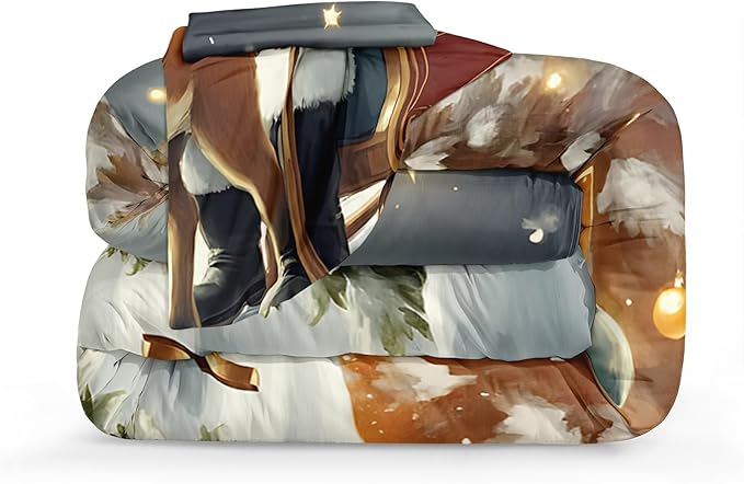Bedorm Merry Christmas Comforter Set Queen Santa Claus Bedding White Snowflake Cute Deer Snowman Pattern Happy Holiday Christmas Tree Gift Quilt Comforter