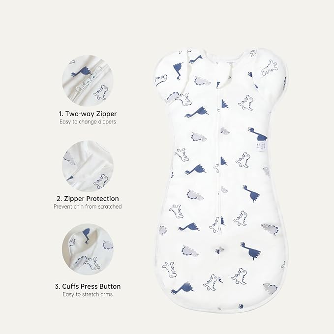 Duomiaomiao Baby Transition Swaddle Blanket, Snap Arms Up Baby Sleep Sack for All Seasons, 100% Cotton Baby Essentials for Newborn Boys Girls 0-6 Months