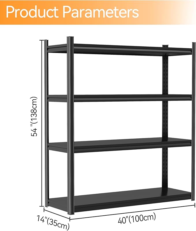 Tall Bookshelf with Open Shelves, Metal Office Book Shelf, Adjustable Organizer Bookcase, Standing Storage Organizer Shelf for Living Room (40" W*14" D*54" H)