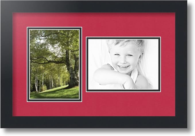 ArtToFrames Collage Photo Frame Double Mat with 2 - 5x7 Openings and Satin Black Frame