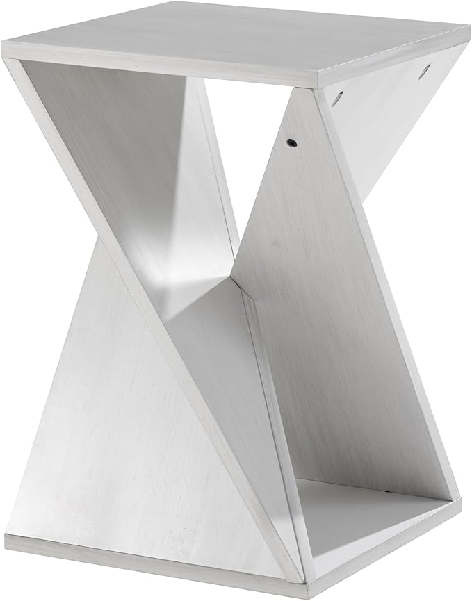 Modern End Table Square Solid Wood Pedestal Side Table Rustic Plant Stand with Twisted Design for Living Room, Bedroom, Office, White