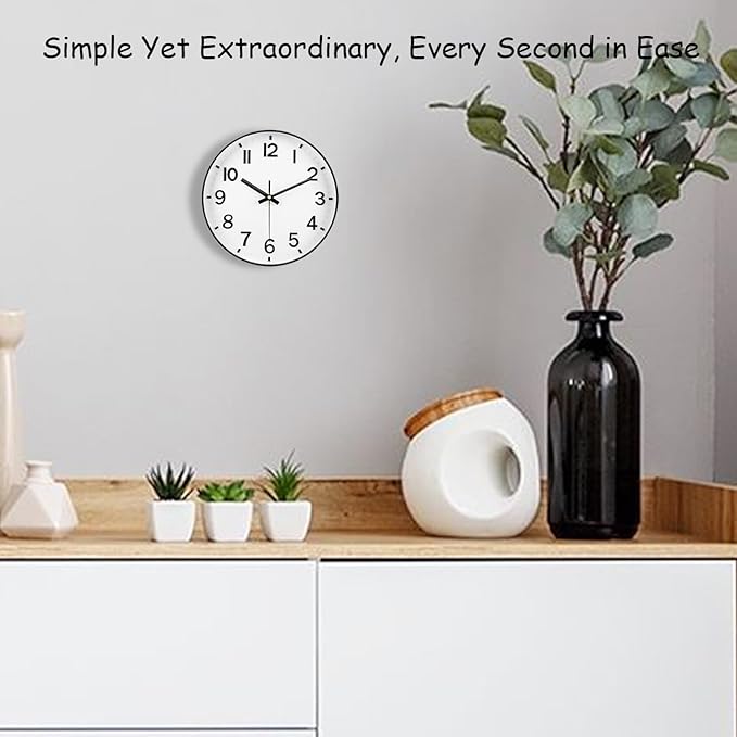 Black Wall Clock, 8 Inch Wall Clocks Battery Operated, Round Modern Non Ticking Silent Digital Analog Small Wall Clock for Bedroom Living Room Kitchen Office Gym Classroom Outdoor Clocks