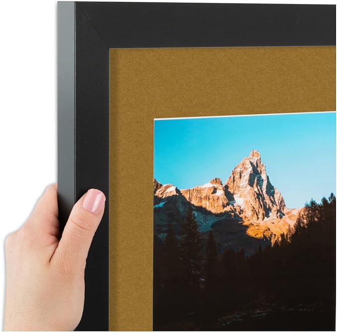 ArtToFrames Collage Photo Frame Double Mat with 2-5x7 inch Openings with Black Frame and El Dorado Top Mat