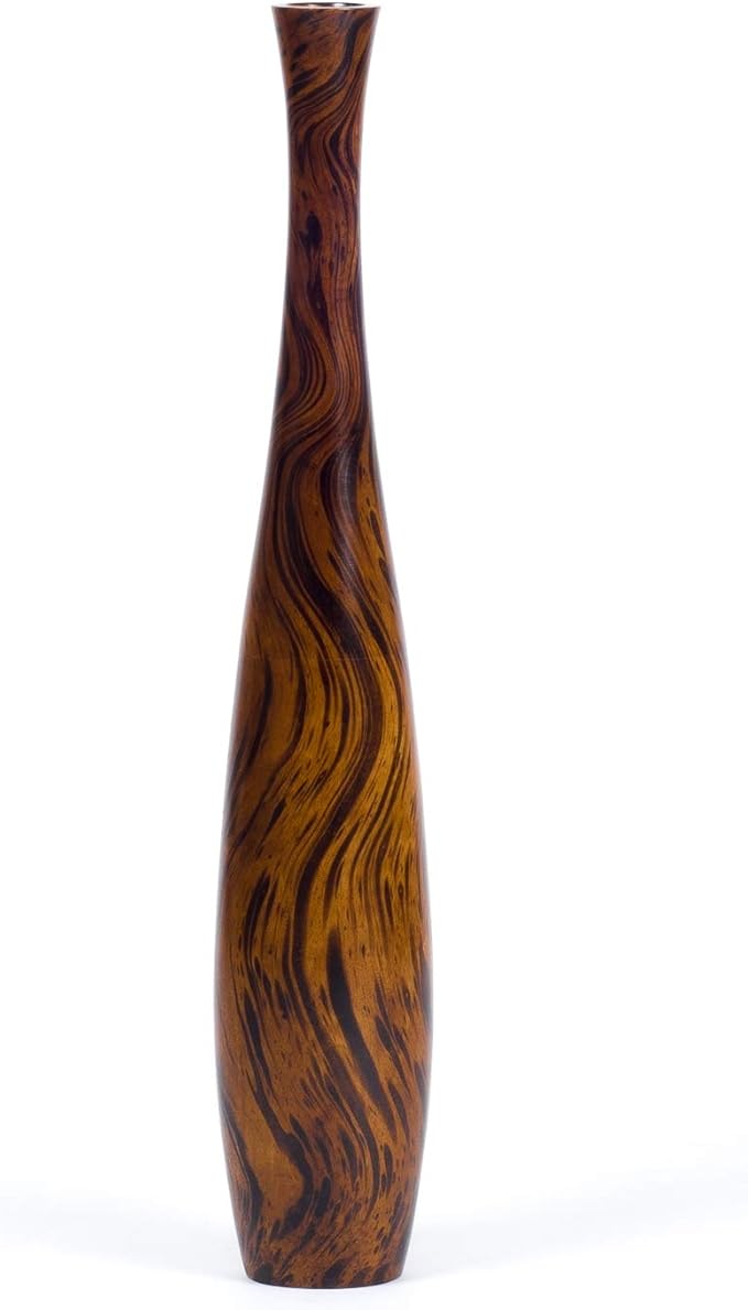 Leewadee Large Brown Light Brown Home Decor Floor Vase – Wooden 26 inches Tall Farmhouse Decor Flower Holder for Fake Plant and Pampas Grass