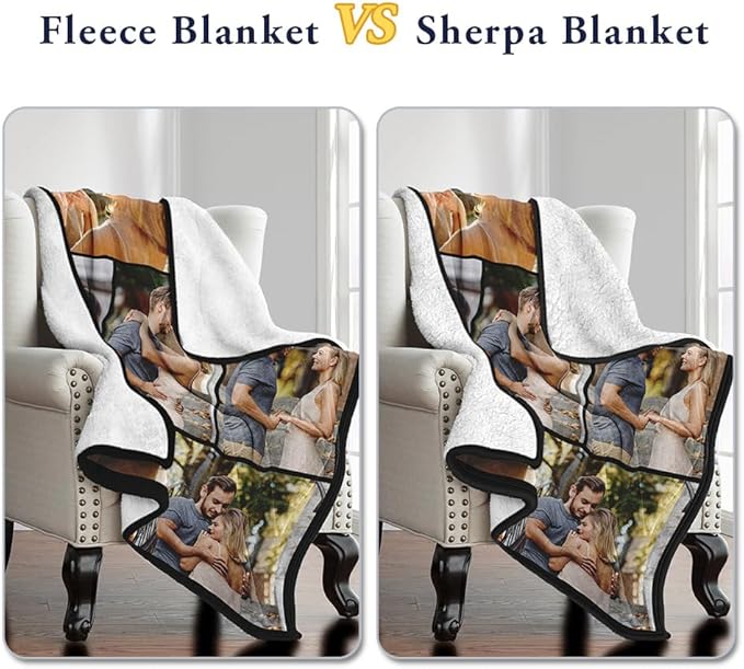 Sherpa Fleece Custom Photo Blanket - Soft, Warm, Fuzzy - Personalized Couples Gifts for Boyfriend, Girlfriend - Customized Picture Blanket for Birthday, Christmas