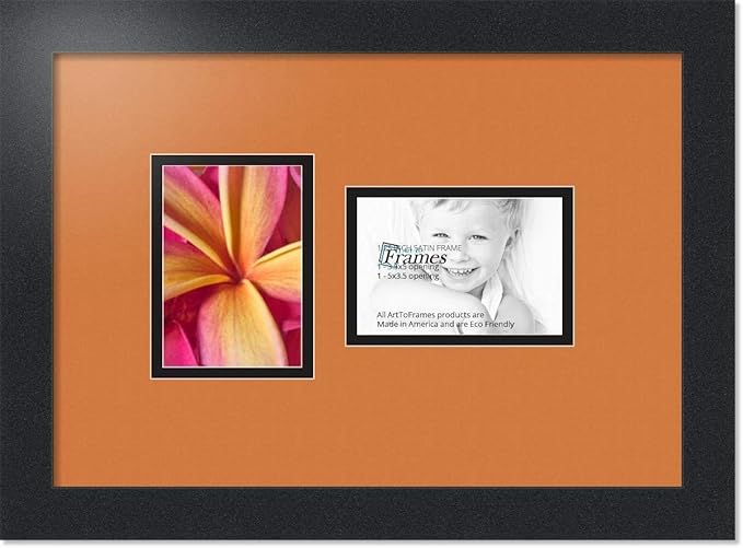 ArtToFrames Collage Photo Frame Double Mat with 2 - 3.5x5 Openings and Satin Black Frame