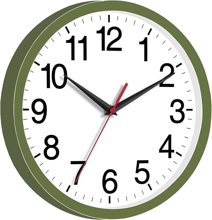 Wall Clock Modern 8 Inch Battery Operated Silent Non Ticking Small Analog Clock Decorative for Bedroom Kitchen Bathroom Office Home (Olive Green)
