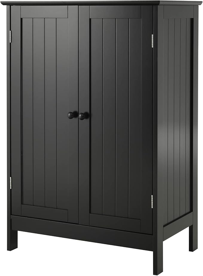 GLACER Bathroom Floor Cabinet, Wooden Storage Cabinet with Double Doors, Suitable for Bathroom, Living Room, Entryway, 23.5 x 14 x 34 inches (Black)