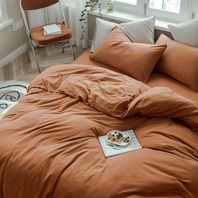 VM VOUGEMARKET Jersey Duvet Cover Queen,Pumpkin Duvet Cover with 2 Pillowcases,Super Soft Burnt Orange Bedding Set for Men Women Without Filling-Full/Queen,Pumpkin