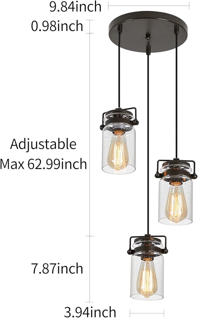 Kitchen Pendant Lighting Over Island 3 Pendant Lights Black Pendant Lighting Adjustable Farmhouse Ceiling Light for Kitchen Island Dining Room Bedroom Living Room