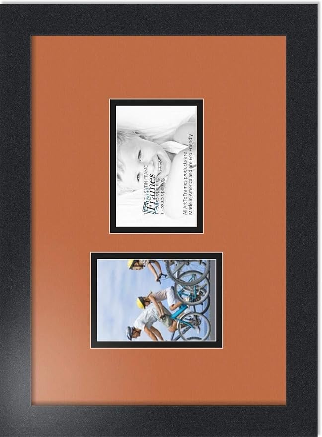 ArtToFrames Collage Photo Frame Double Mat with 2 - 3.5x5 Openings and Satin Black Frame