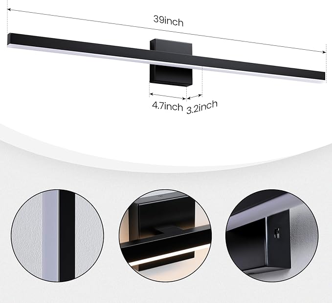 KAISITE Black Vanity Light for Bathroom Above Mirror 39 inch LED 5CCT Bathroom Lighting Fixtures Dimmable Modern Bath Wall Light Fixture Over Mirror