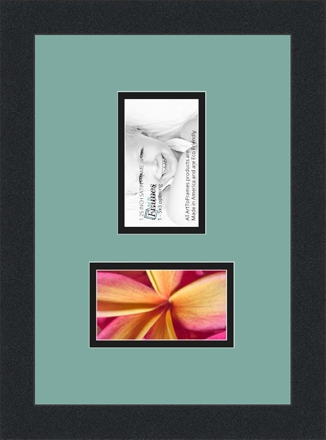 ArtToFrames Double-Multimat-774-818/89-FRBW26079 Collage Photo Frame Double Mat with 2-3x5 Openings and Satin Black Frame
