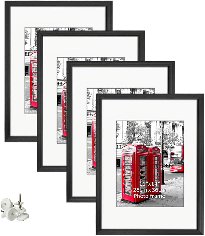 Giftgarden 16x20 Picture Frames Set of 4, Matted to Display 11x14 Picture with Mat or 20x16 Artwork without Mat, Black