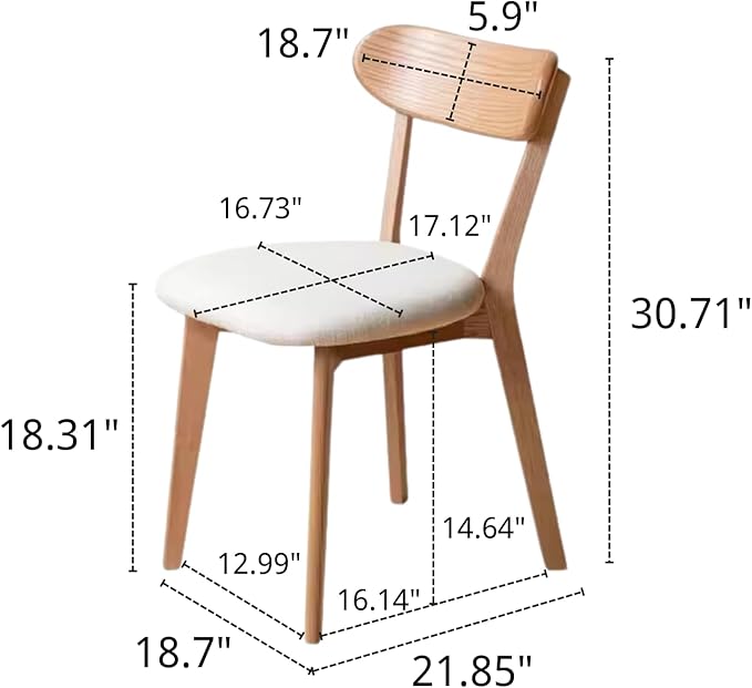 100% Solid Oak Wooden Dining Chairs - Practical Kitchen Chairs with Upholstered Cushion - Wood Chair for Dining Room, Kitchen (1, Natural with White Cushion)
