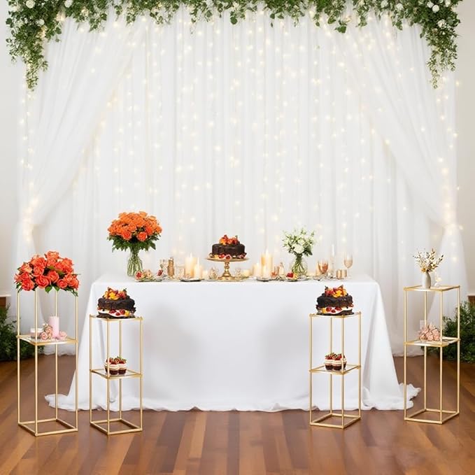 2-Tier Metal Flower Stand Set with Acrylic Shelves, Geometric Display Rack for Wedding Centerpieces, Party Decor, Tall Floor Vase Stand (Gold, Set of 3-36.8"/32.9"/25")