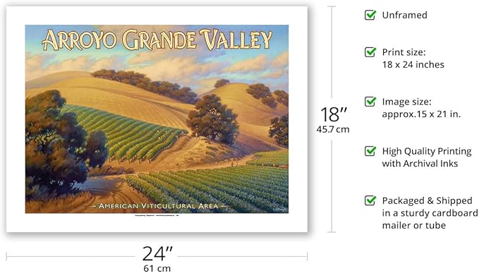 Arroyo Grande Valley Wineries - California Vineyards Wine Country Art by Kerne Erickson - Bamboo Fine Art 290gsm Paper Print (Unframed) 18x24in