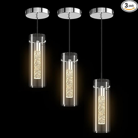 Aipsun Pendant Lights Kitchen Island 3 Pack Crystal Bubble Glass Hanging Light Fixtures 3000K Modern LED Kitchen Pendant Lighting Fixtures Ceiling