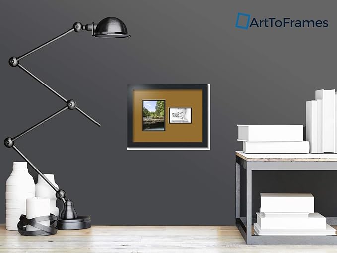 ArtToFrames Collage Photo Frame Double Mat with 1-3.5x5, 5x7 Openings with Satin Black Frame and El Dorado mat.
