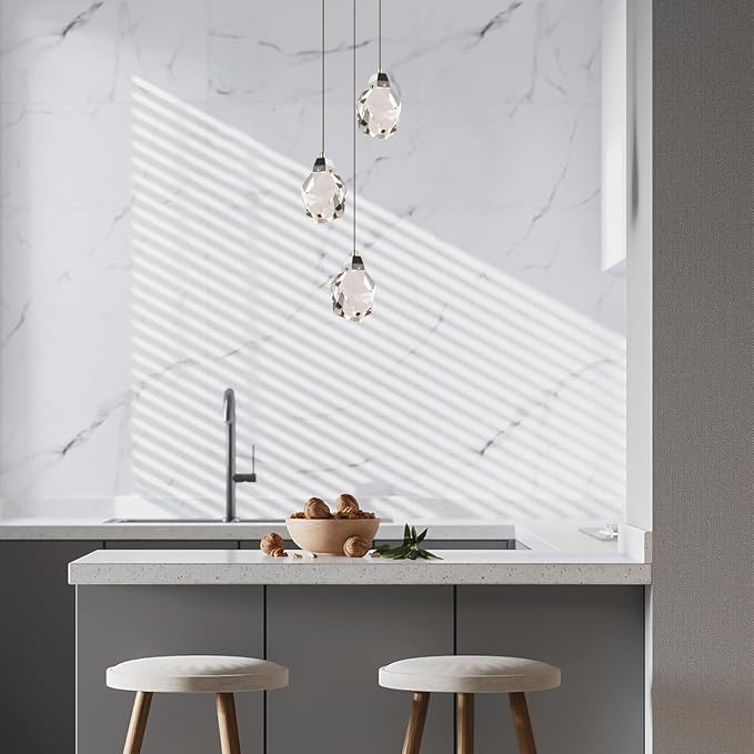 3 Lights Pendant Light Fixture, Cluster Crystal Pendant Lighting Chrome, Modern Dimmable Triple Pendant Chandelier for Kitchen Island, Dining Room