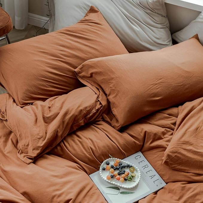 VM VOUGEMARKET Jersey Duvet Cover Queen,Pumpkin Duvet Cover with 2 Pillowcases,Super Soft Burnt Orange Bedding Set for Men Women Without Filling-Full/Queen,Pumpkin