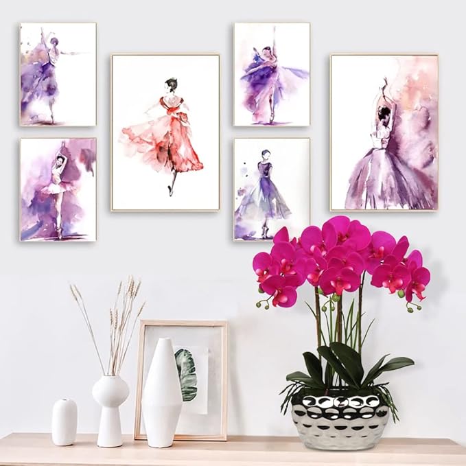 Briful Orchids Artificial Flowers 18" Purple Phalaenopsis Orchid with Silver Ceramic Pots Real Touch Faux Orchid Plant for Home Office Bathroom Living Room Wedding Decoration