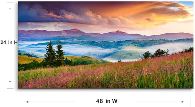 Mountain Valley Large Stretched Canvas Wall Art For Living Room Bedroom Home Decoration,Mordern Foggy Summer Scene Print Picture Painting Decor Giclee Artwork,Gallery Wrapped Gift,Inner Frame(24x48)