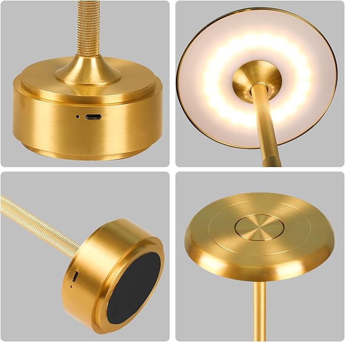5200mAh Rechargeable Cordless LED Table Lamps Touch Sensor Light, 3-Levels Portable Dimming Wireless Battery Operated Lamp,Night Light/Restaurant Table/Outdoor/Coffee/Bar (Gold)