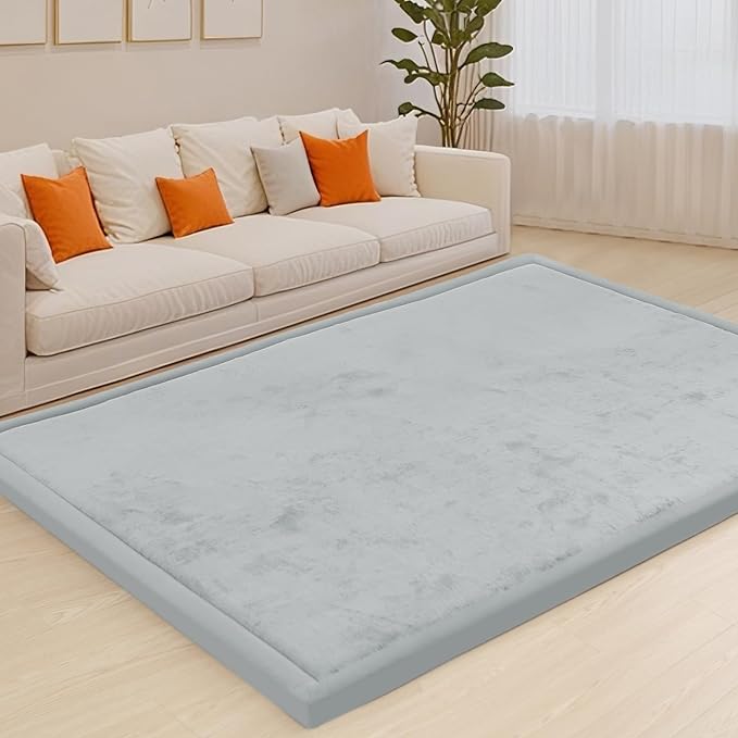 ACOMOPACK Baby Play Mat for Floor,1.3" Thick Memory Foam Area Rug for Living Room,Soft Velvet Crawling with Non-Slip Bottom for Kid,Toddler,79"×118" Tummy Time Nursery Rugs,Yoga（Light Grey）