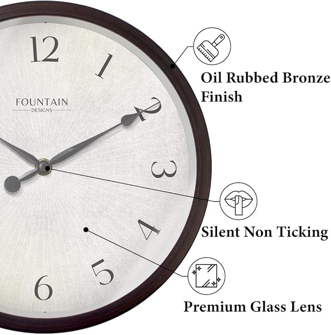 Modern Farmhouse Clock, No Ticking Silent Clock, Modern and Vintage (Oil Rubbed Bronze, 10 inch)