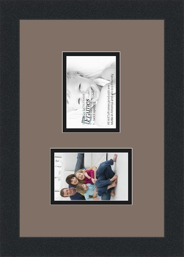 ArtToFrames Double-Multimat-751-748/89-FRBW26079 Collage Photo Frame Double Mat with 2-3.5x5 Openings and Satin Black Frame