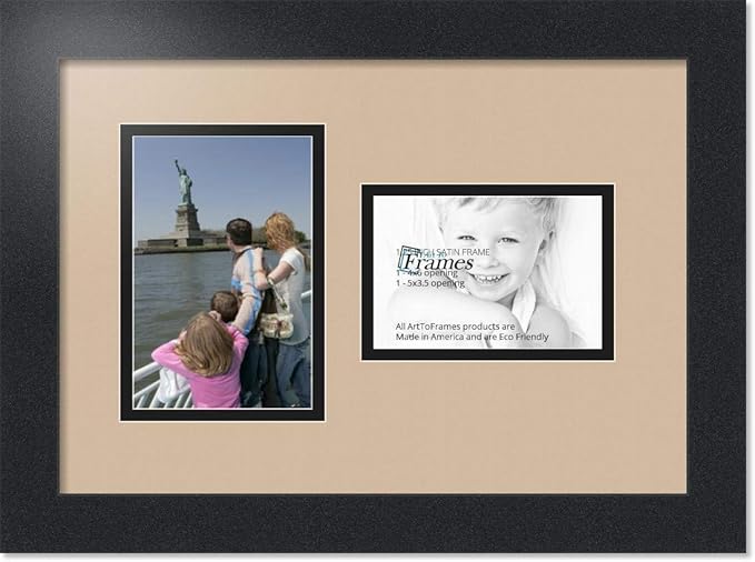 ArtToFrames Double-Multimat-110-782/89-FRBW26079 Collage Photo Frame Double Mat with 1-3.5x5, 4x6 Openings and Satin Black Frame